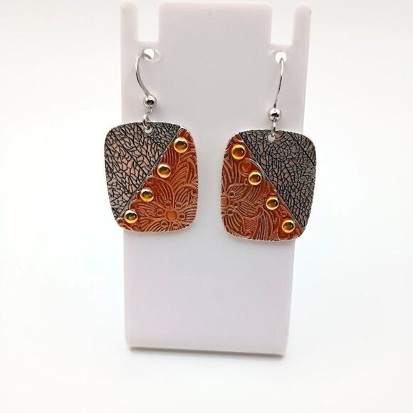 Mixed Metal Rectangle Drop Earrings - Picture 1 of 4